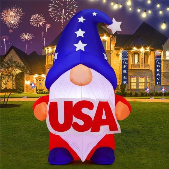 5FT Patriotic Inflatable USA Gnome with LED Lights 4th of...
